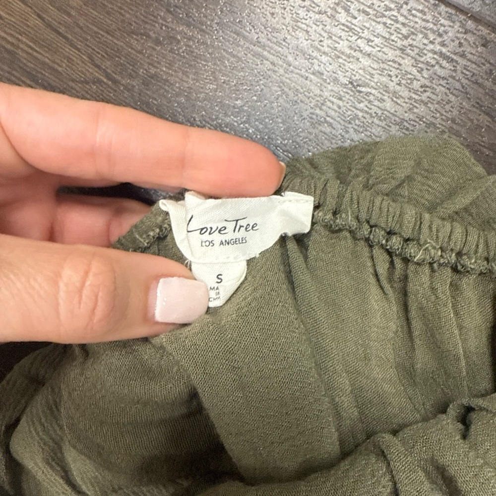 Love Tree Olive Mini Dress with White Floral Details - Picture 2 of 2